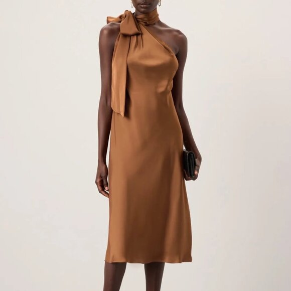 Lauren Ralph Lauren Dresses & Skirts - Lauren Ralph Lauren Brown Silk Tie Neck Dress Satin charmeuse brings a lustrous